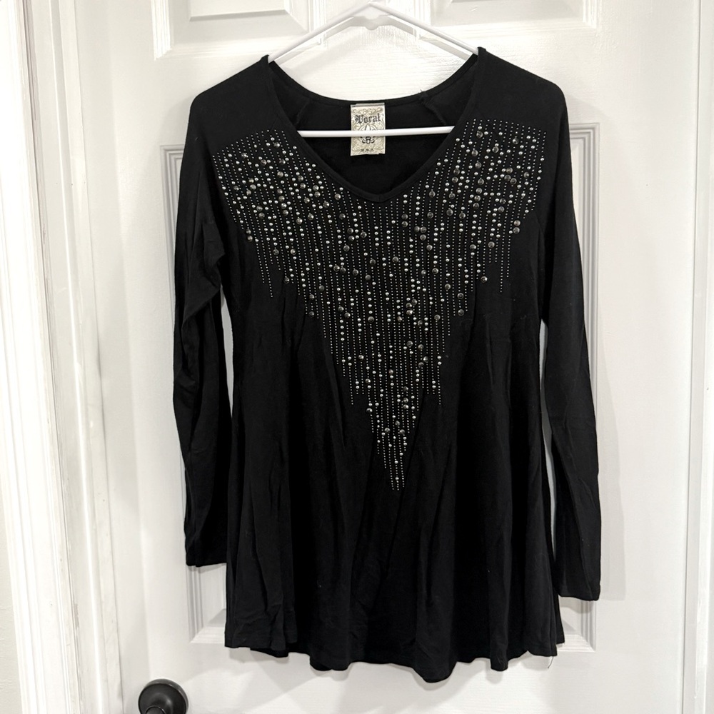 Vocal Black Long Sleeve Top with Bling